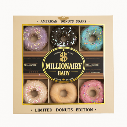 Luxury Donut Soaps Gift Box, 6 Decorative Soaps, Rose Scented