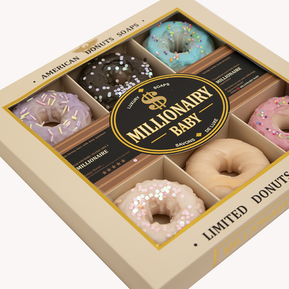 Luxury Donut Soaps Gift Box, 6 Decorative Soaps, Rose Scented