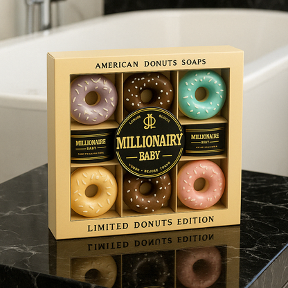 Luxury Donut Soaps Gift Box, 6 Decorative Soaps, Rose Scented